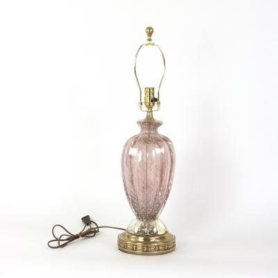  Murano Rose Colored Murano Glass Lamp With Silver Leaf Inclusions Italy Circa 1950