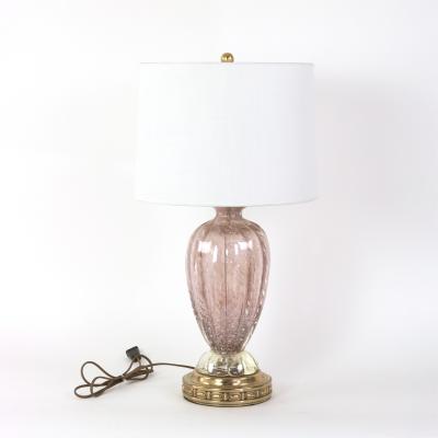  Murano Rose Colored Murano Glass Lamp With Silver Leaf Inclusions Italy Circa 1950