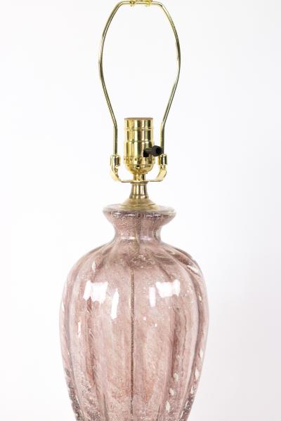  Murano Rose Colored Murano Glass Lamp With Silver Leaf Inclusions Italy Circa 1950