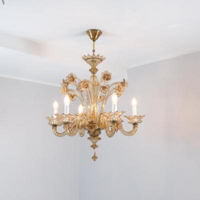  Murano Stunning Mid Century Fume Floral Six Arm Murano Glass Chandelier