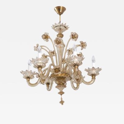 Murano Stunning Mid Century Fume Floral Six Arm Murano Glass Chandelier