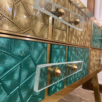 Murano Turquoise and Golden Vintage Murano Glass sideboard