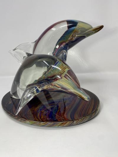  Murano Twin Dolphins Murano Glass Sculpture
