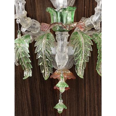  Murano Venetian Floral C Rezzonico Murano Glass Wall Sconce With Silver Leaf