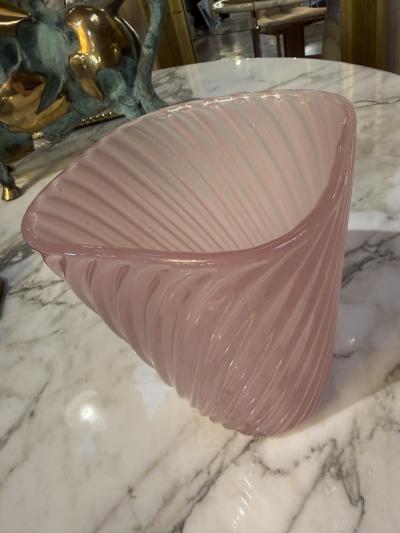  Murano Vintage Italian Murano Pink Swirl Art Glass Vase 1970s