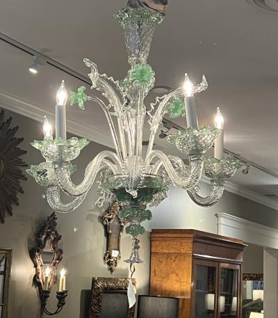  Murano Vintage Murano 5 light Clear Glass Chandelier with Pale Green Accents