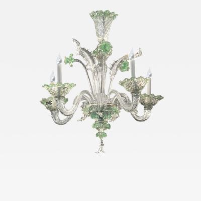  Murano Vintage Murano 5 light Clear Glass Chandelier with Pale Green Accents