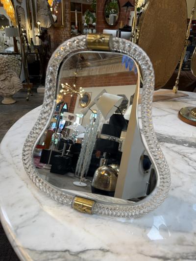  Murano Vintage Murano Style Twisted Art Glass Vanity Mirror with Brass Accents