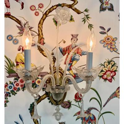  Murano Vintage Venetian Murano Glass Two Light Wall Sconce