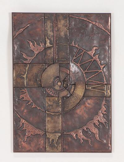  NIALL BRUTON BRUTALIST COPPER AND BRASS WALL SCULPTURE BY NIALL BRUTON