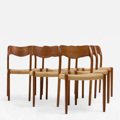  NIELS O MOLLER Niels Moller Model 71 Danish Teak and Paper Cord Dining Chairs Set of 6