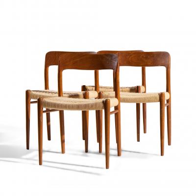  NIELS O MOLLER Niels Moller Model 75 Mid Century Danish Teak and Cane Dining Chairs Set of 4