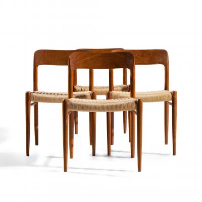  NIELS O MOLLER Niels Moller Model 75 Mid Century Danish Teak and Cane Dining Chairs Set of 4
