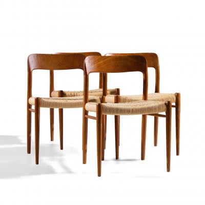  NIELS O MOLLER Niels Moller Model 75 Mid Century Danish Teak and Cane Dining Chairs Set of 4