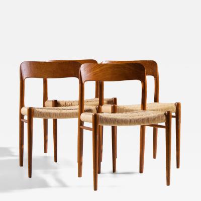  NIELS O MOLLER Niels Moller Model 75 Mid Century Danish Teak and Cane Dining Chairs Set of 4