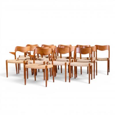 NIELS O MOLLER Niels Moller Models 55 and 71 Mid Century Danish Teak Dining Chairs Set of 12