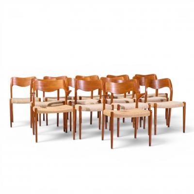  NIELS O MOLLER Niels Moller Models 55 and 71 Mid Century Danish Teak Dining Chairs Set of 12