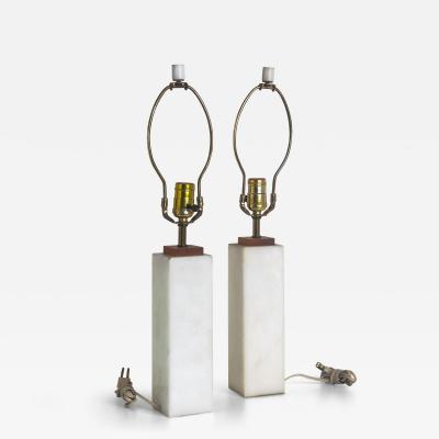  Nessen Studios Pair of Italian Carrera Marble Square Bedside Lamps Nessen Style 1960s