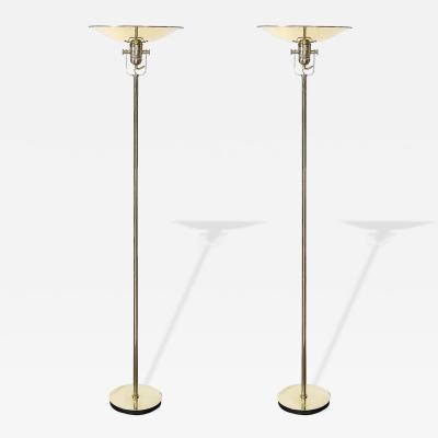  Nessen Studios Pair of Mid Century Articulating Polished Brass Torchieres signed Nessen Studios