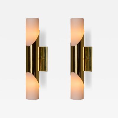  Neuhaus Leuchten Pair of 1960s Neuhaus Leuchten Glass and Brass Sconces By Rolf Krueger