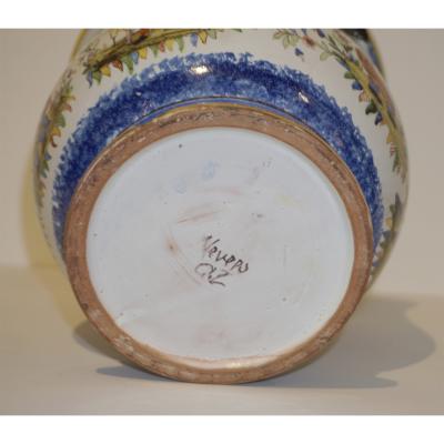  Nevers 1870s French Pair of Yellow Blue Green Red White Majolica Jardini res Planters