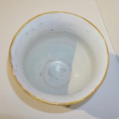  Nevers 1870s French Pair of Yellow Blue Green Red White Majolica Jardini res Planters