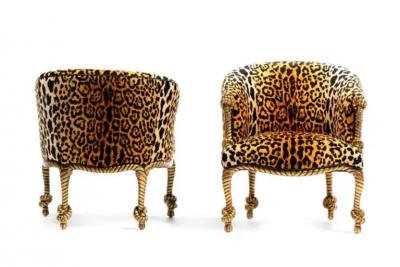  Niccolini Hollywood Regency Napoleon III Style Gilt Rope Tassel Armchairs and Ottomans