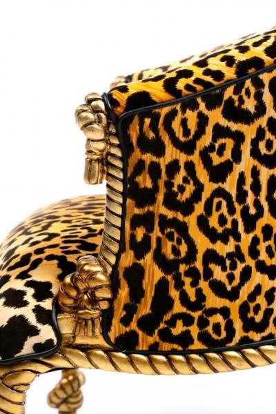  Niccolini Hollywood Regency Napoleon III Style Gilt Rope Tassel Armchairs and Ottomans