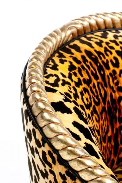  Niccolini Hollywood Regency Napoleon III Style Gilt Rope Tassel Chairs in Leopard Velvet