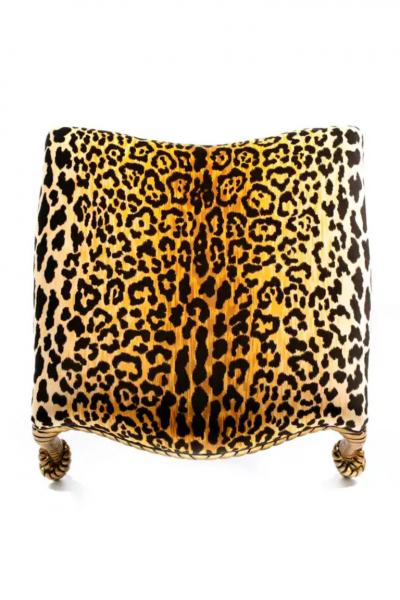  Niccolini Hollywood Regency Napoleon III Style Gilt Rope Tassel Ottomans in Leopard