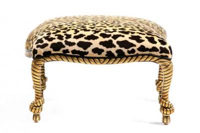  Niccolini Hollywood Regency Napoleon III Style Gilt Rope Tassel Ottomans in Leopard