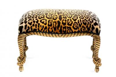  Niccolini Hollywood Regency Napoleon III Style Gilt Rope Tassel Ottomans in Leopard