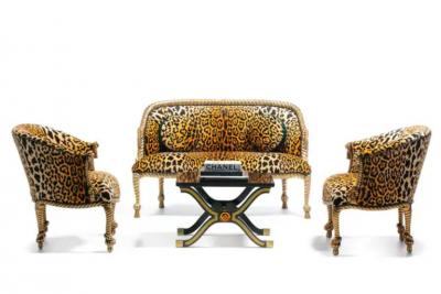  Niccolini Hollywood Regency Napoleon III Style Gilt Rope Tassel Settee in Leopard Velvet