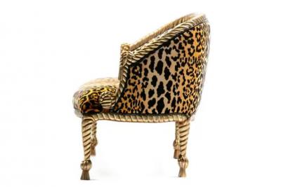  Niccolini Hollywood Regency Napoleon III Style Gilt Rope Tassel Settee in Leopard Velvet