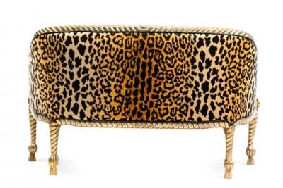  Niccolini Hollywood Regency Napoleon III Style Gilt Rope Tassel Settee in Leopard Velvet