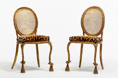  Niccolini Pair of Early 1940s Italian Gilt Rope and Tassel Iron Side Chairs by Niccolini