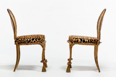  Niccolini Pair of Early 1940s Italian Gilt Rope and Tassel Iron Side Chairs by Niccolini
