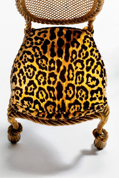  Niccolini Pair of Early 1940s Italian Gilt Rope and Tassel Iron Side Chairs by Niccolini