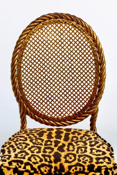  Niccolini Pair of Early 1940s Italian Gilt Rope and Tassel Iron Side Chairs by Niccolini