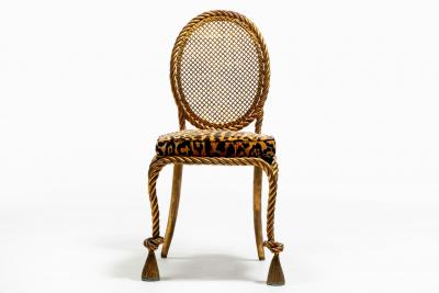  Niccolini Pair of Early 1940s Italian Gilt Rope and Tassel Iron Side Chairs by Niccolini