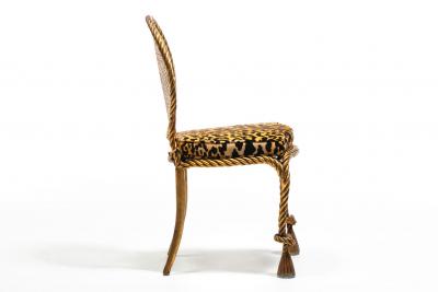  Niccolini Pair of Early 1940s Italian Gilt Rope and Tassel Iron Side Chairs by Niccolini