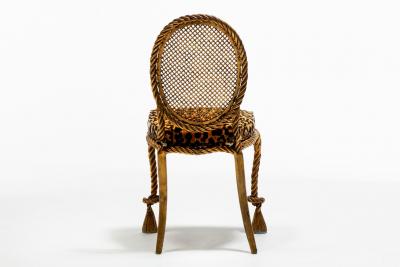  Niccolini Pair of Early 1940s Italian Gilt Rope and Tassel Iron Side Chairs by Niccolini