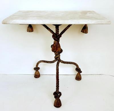 Niccolini Regency Niccolini Gilt Iron Rope Tassel Marble Top Side Table Italy