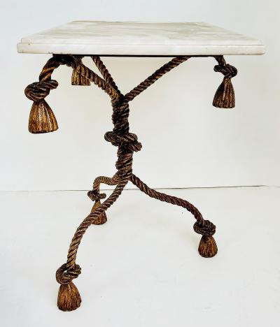 Niccolini Regency Niccolini Gilt Iron Rope Tassel Marble Top Side Table Italy
