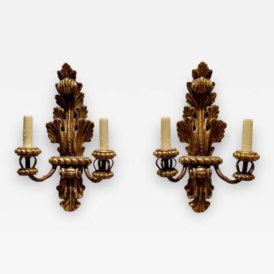  Niermann Weeks 18th C Style Niermann Weeks Giltwood Acanthus Leaf 2 Lite Sconce a Pair