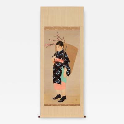  Nihonga artist Girl with Flowering Plum Branches 1920s