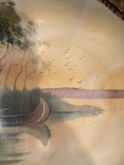  Nippon Sento Co Ltd INDIAN IN CANOE ON LAKE HAND PAINTED NIPPON SCALLOP EDGE BOWL