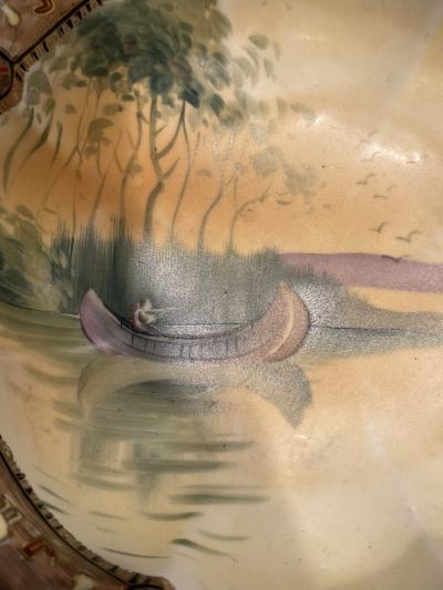  Nippon Sento Co Ltd INDIAN IN CANOE ON LAKE HAND PAINTED NIPPON SCALLOP EDGE BOWL