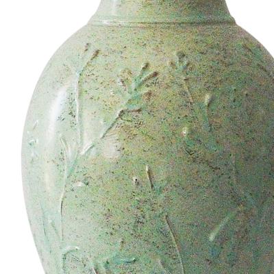  Nittsjo Large Vase with Botanical Reliefs in Bright Celadon by Erik Mornils for Nittsjo
