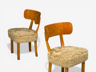  Nordiska Kompaniet Axel Einar Hjorth Rare Birka Chairs Birch Honey Sheepskin Sweden 1930s